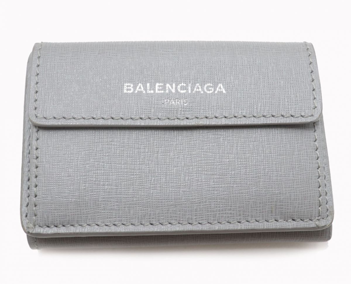 極美品☆BALENCIAGA バレンシアガ 410133 ロゴ入 レザー 三つ折り財布