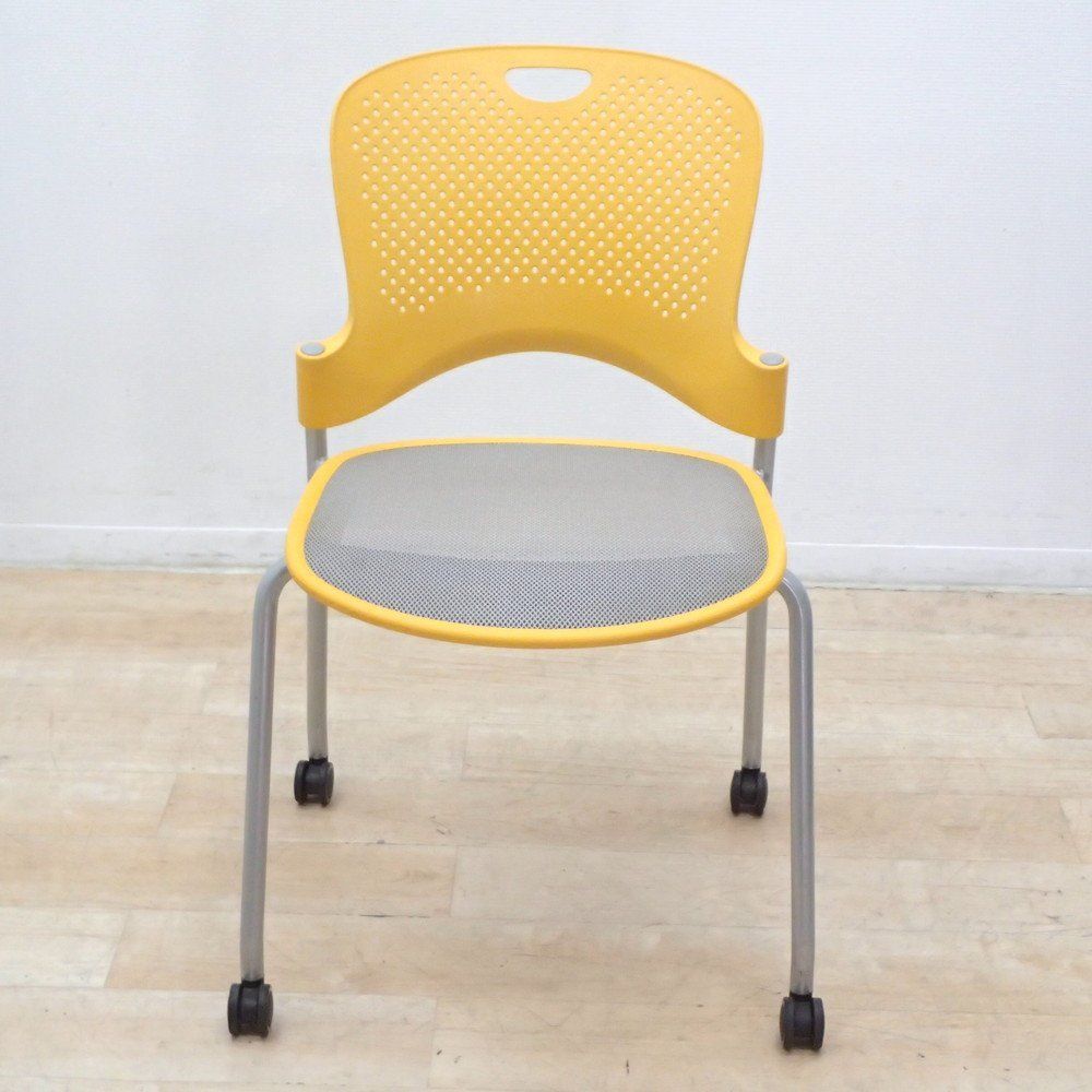 ハーマンミラー ケイパーチェア イエロー スタッキングチェア キャスター フレックスネットシート 肘無 EG18510 オフィス家具