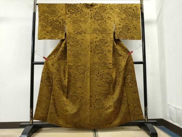 平和屋着物●前田仁仙　仁仙更紗　小紋　牡丹菊花文　正絹　逸品　CAAS7456yc 平和屋着物○前田仁仙 仁仙更紗 小紋 牡丹菊花文 正絹 逸品 CAAS7456yc