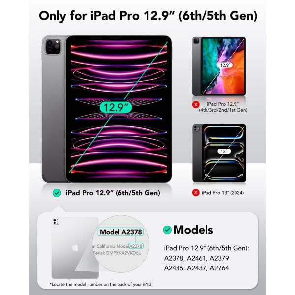 ESR iPad Pro 12.9 ケース (第6/5世代) 9段階の角度調節可能 頑丈な ESR iPad Pro 12.9 ケース (第6/5世代) 9段階の角度調節可能 頑丈な