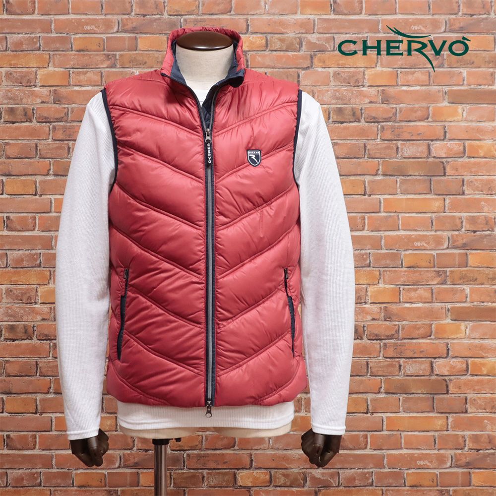 秋冬|CHERVO|46サイズ|中綿ベスト EBRAICO 撥水 軽量タフタ CHERVO-TEX PROTHERM AQUADROP 防風 保温 ゴルフ |赤|レッド|md330|