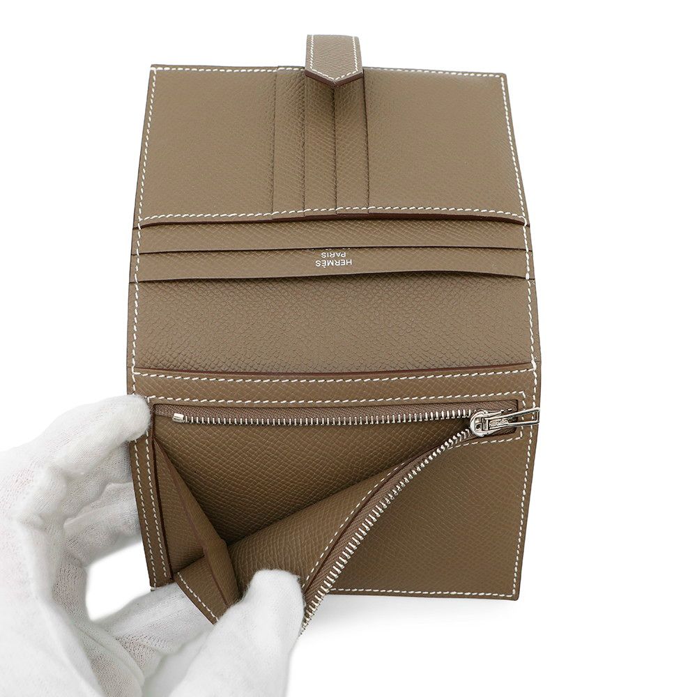エルメス 二つ折り財布 ベアンコンパクト エトゥープ/シルバー