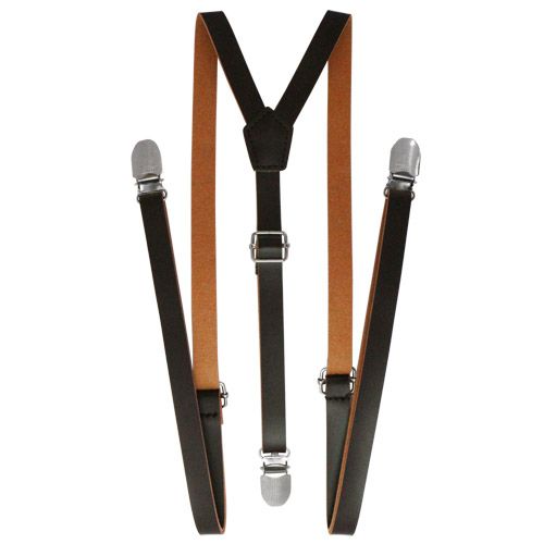 ダークブラウン クリップ サスペンダー 無地