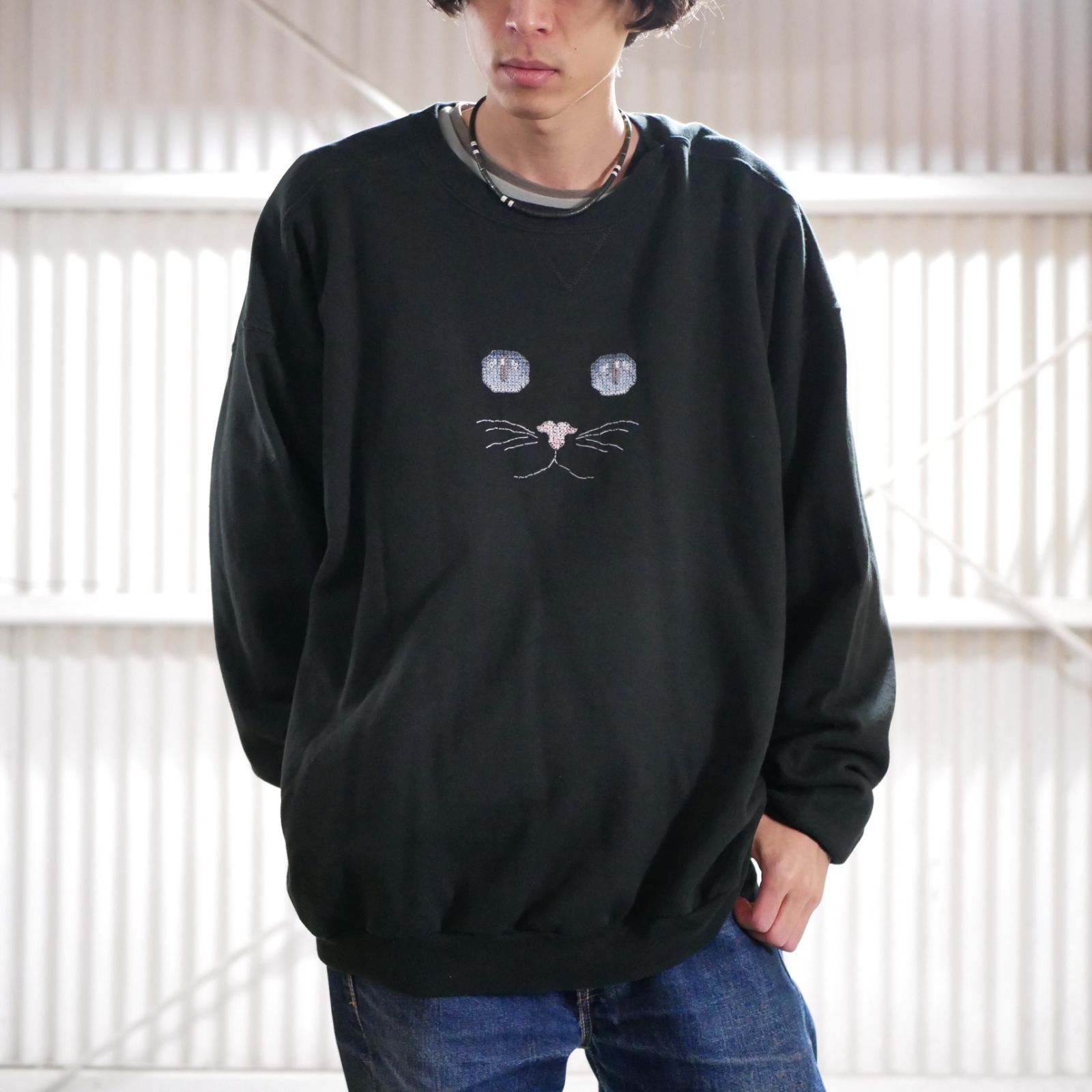 JERZEES ジャージーズ 黒猫 刺繍 スウェット 3XL トレーナー 古着