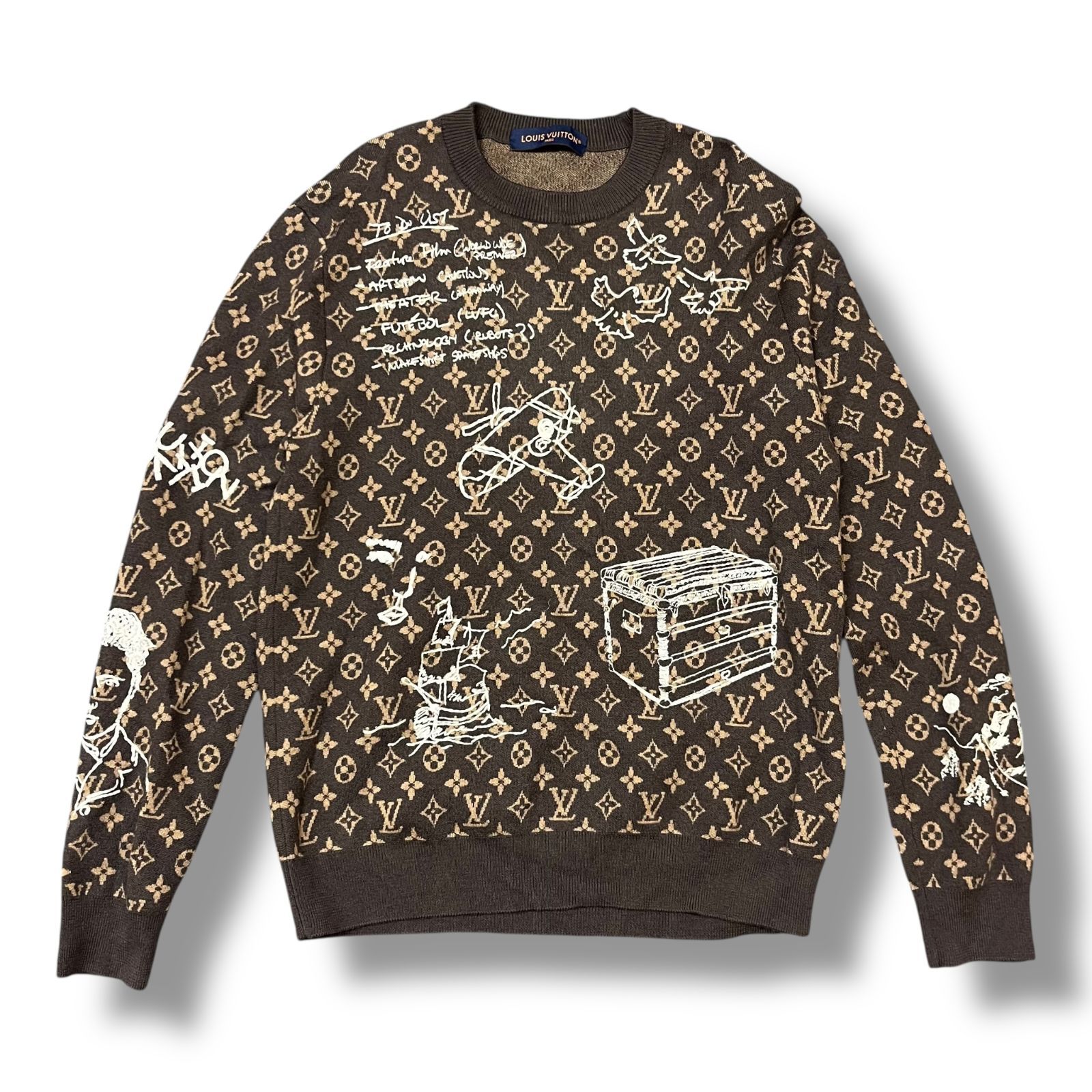 正規　ルイヴィトン　ニット　ロゴリボン　ブローチ付き　黒 LOUIS VUITTON ルイヴィトン LVロゴ インタルシア 1A96KI