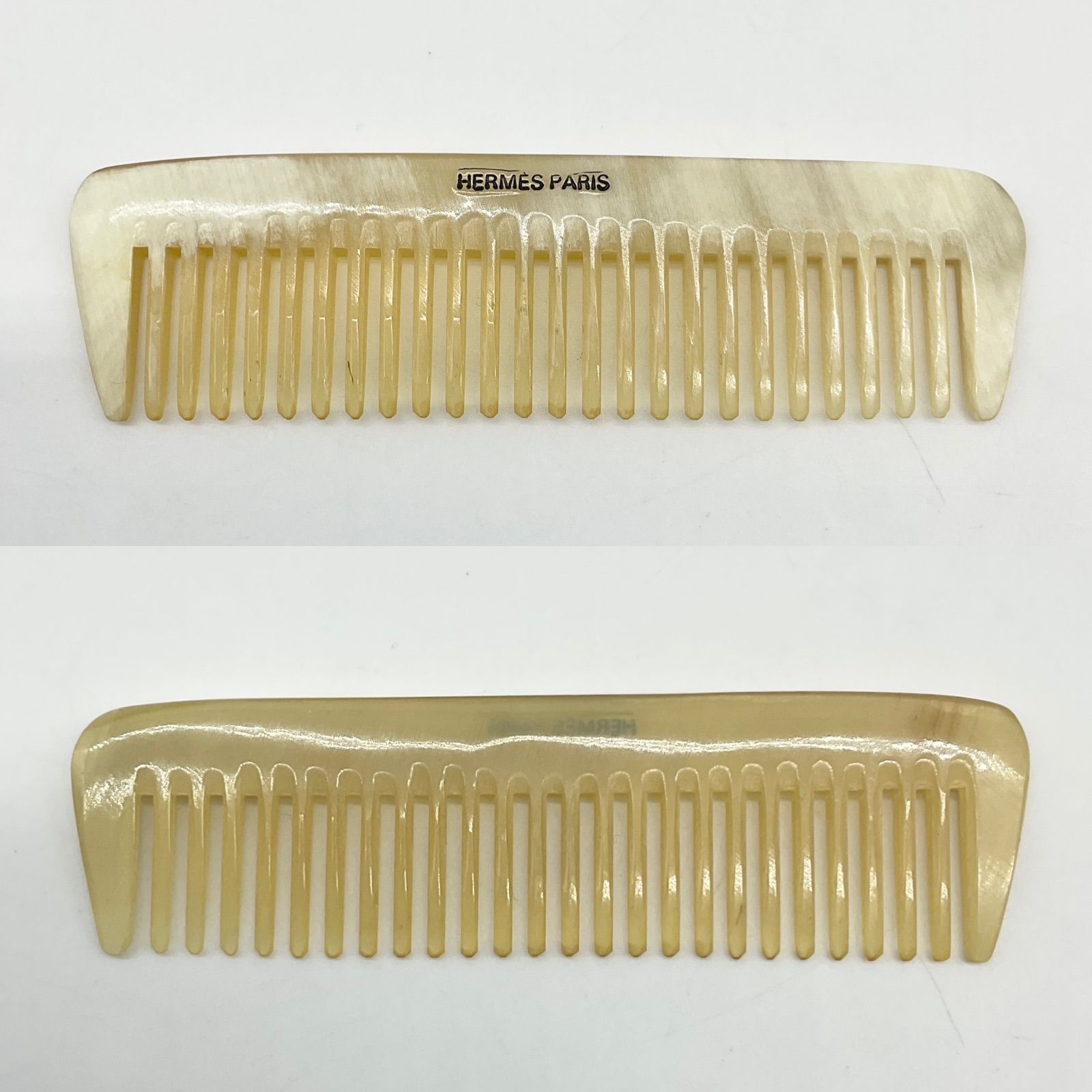 HERMES エルメス コーム くし 櫛 バッファローホーン ネイビー レザーケース付 ABランク 1_152