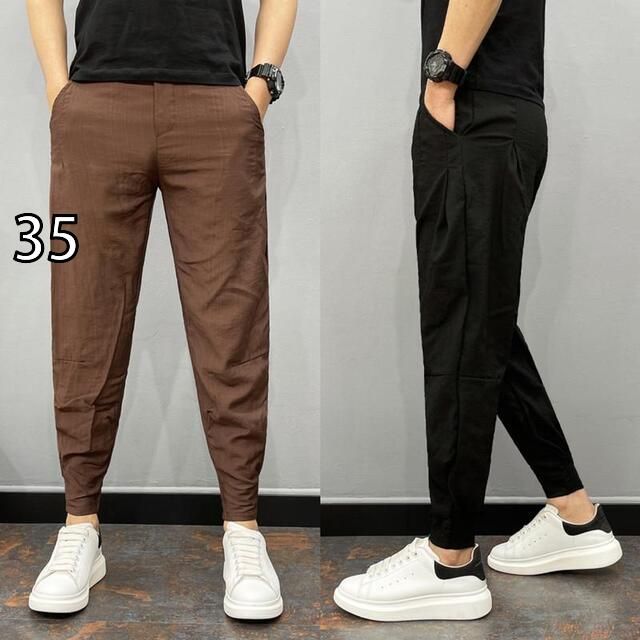 [35]秋冬 コーデ メンズ  服 シンプル ファッション オシャレ 大人 かっこいい 大きいサイズ ストリート 紳士服  薄手 カジュアル パンツ ズボン リネン スピリット 九分丈 