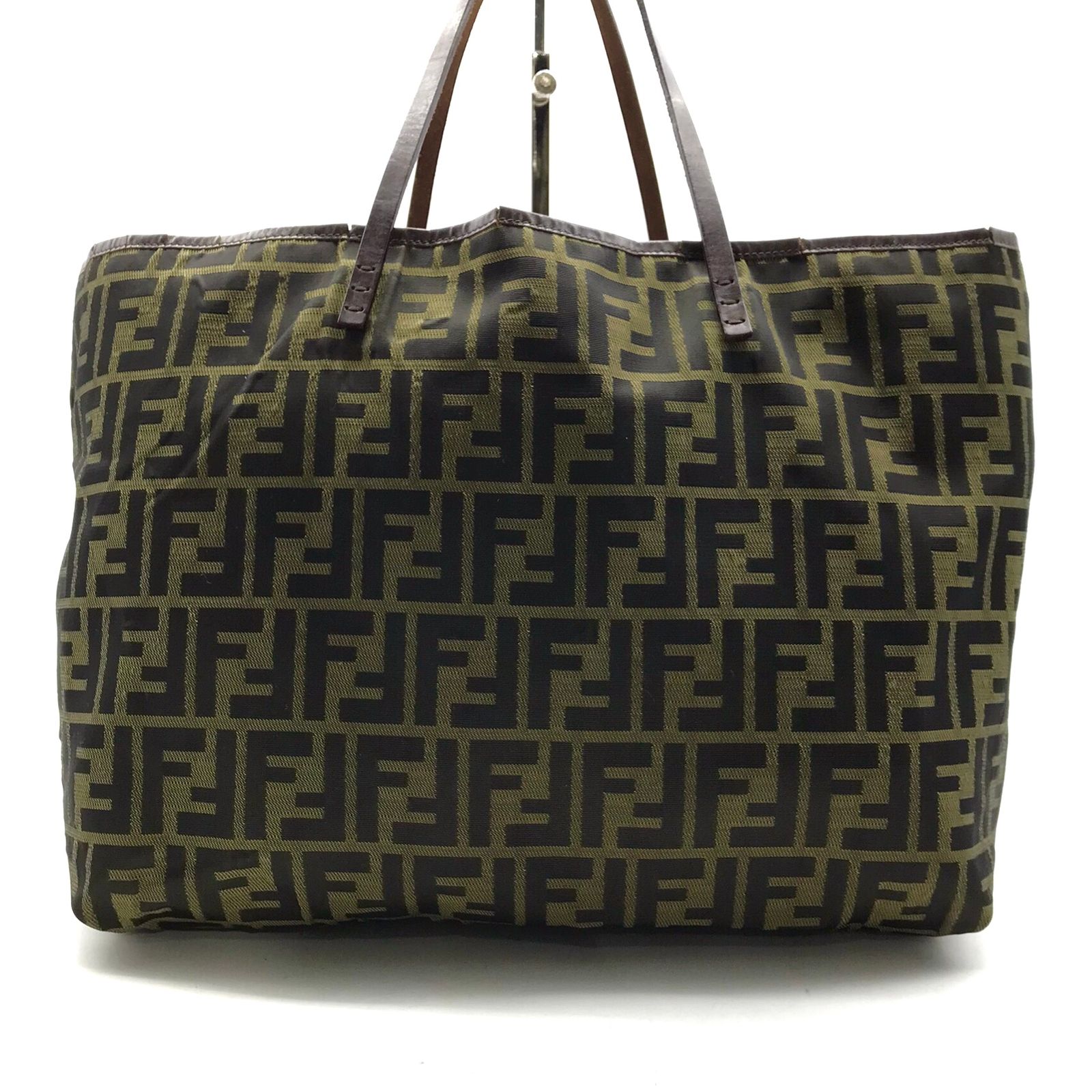 FENDI フェンディ ズッカ キャンバス トート バッグ カーキ ポーチ付 