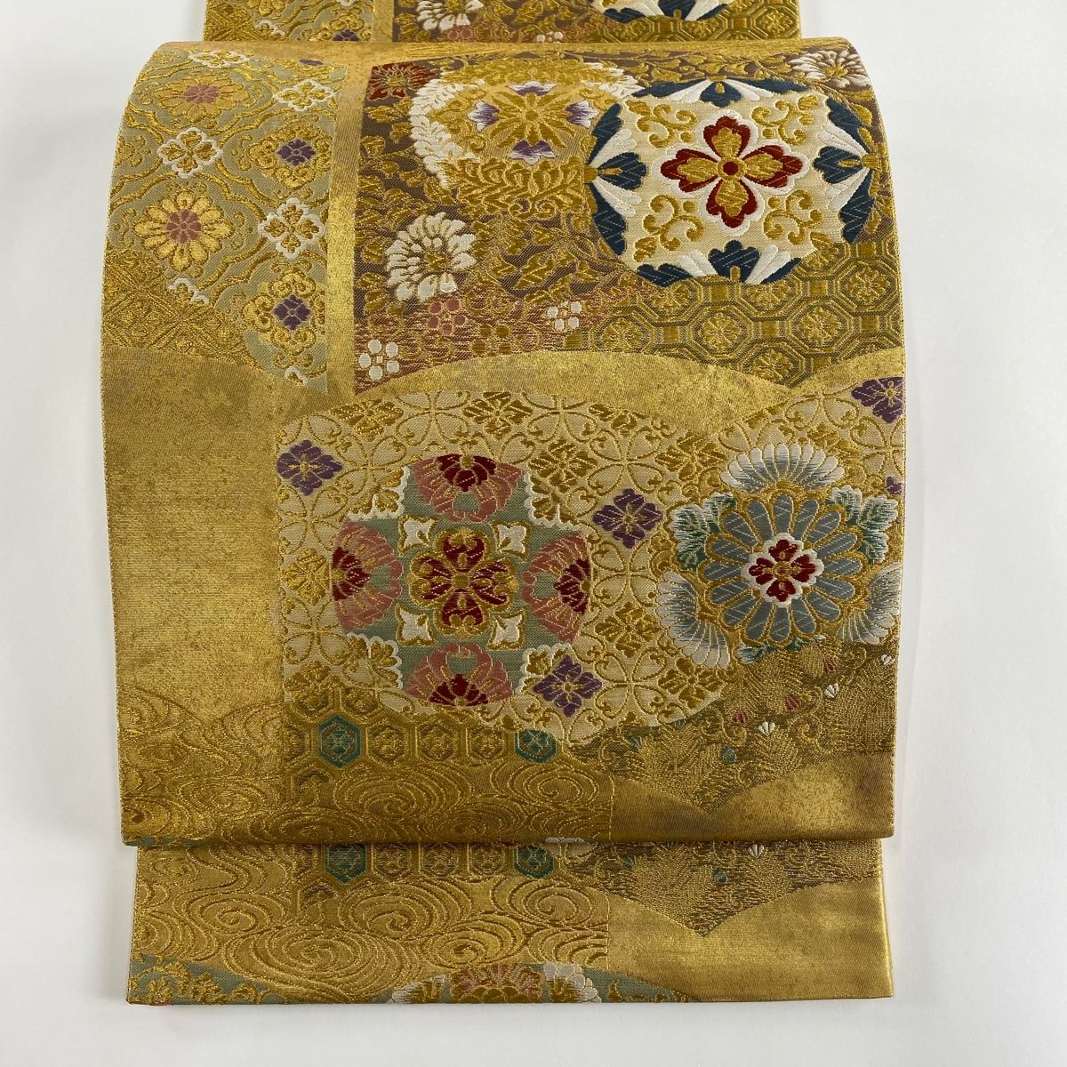 袋帯 美品 秀品 華文 華唐草 金糸 箔 金色 六通 正絹 【中古