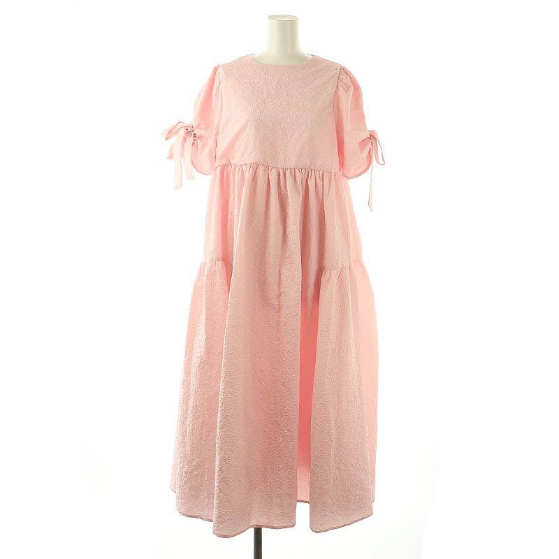 Fit more 袖リボンジャガードワンピース リボンジャガードワンピース