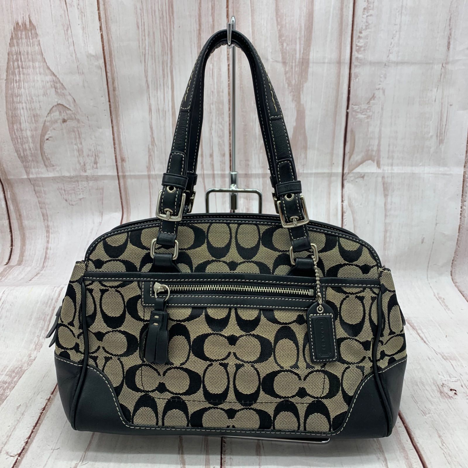 COACH コーチ バッグ シグネチャー ブラック キャンバス レザー ☆COACH コーチ シグネチャー キャンバス レザー ハンドバッグ