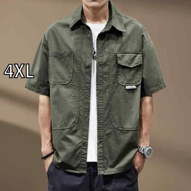4XL 秋冬 コーデ メンズ 服 シンプル ファッション オシャレ 大人 かっこいい 大きいサイズ ストリート 紳士服 ハイエンド アメリカン ヘビー ミリタリーグリーン ワークウェア 半袖 シャツ カジュアル シャツ ジャケット
