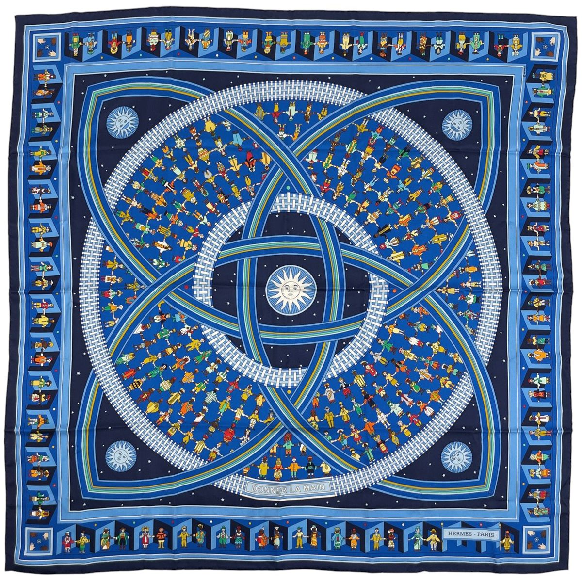 エルメス HERMES カレ 90 DONNER LA MAIN 手を差しのべる スカーフ シルク ネイビー マルチカラー レディース