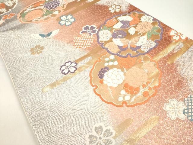平和屋着物○六通柄袋帯 彩遊小袖 雪輪吉祥花文 金糸