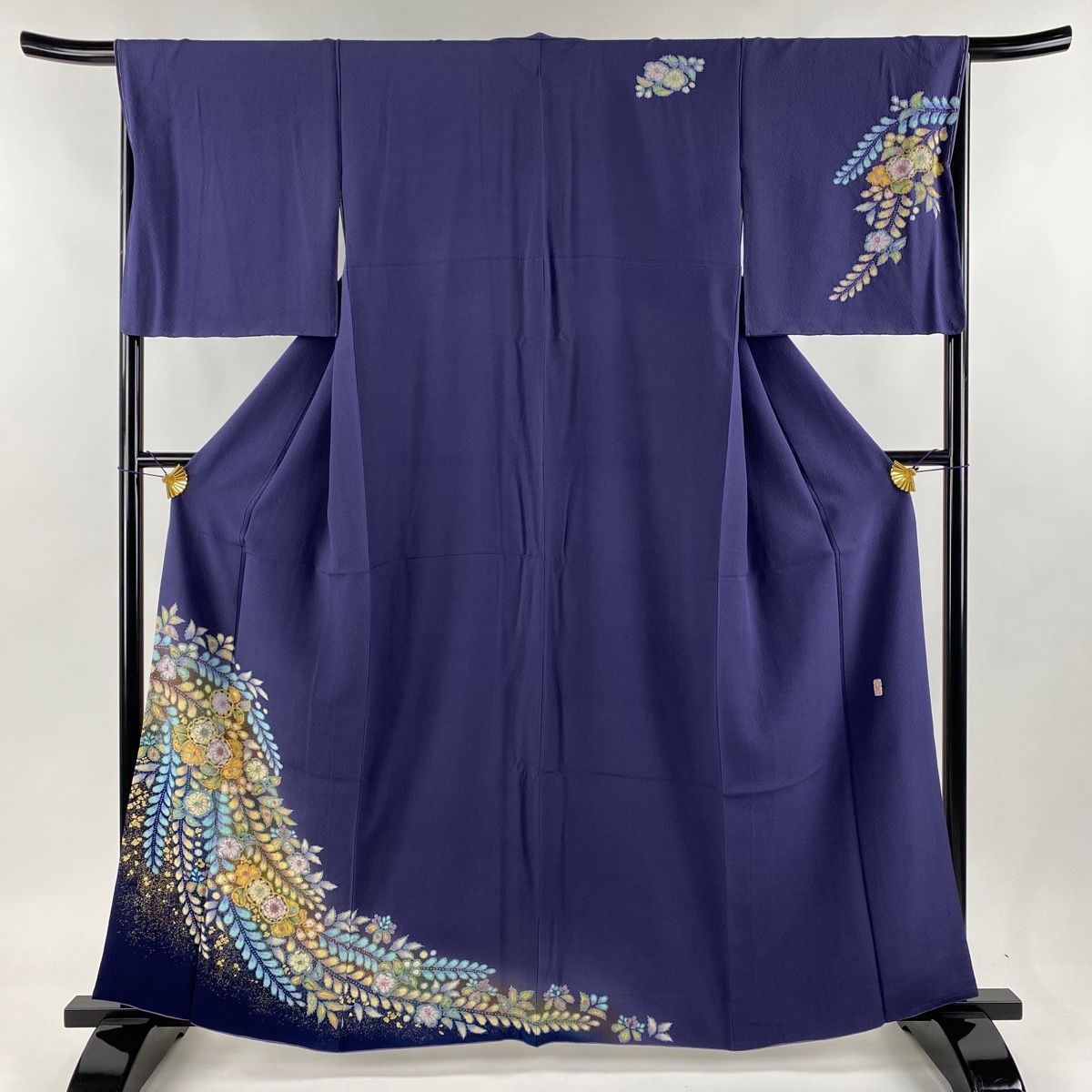 付下げ 身丈162cm 裄丈68cm L 袷 翠山工房 やまと 落款 辻が花 金彩 ぼかし 紫 正絹 名品