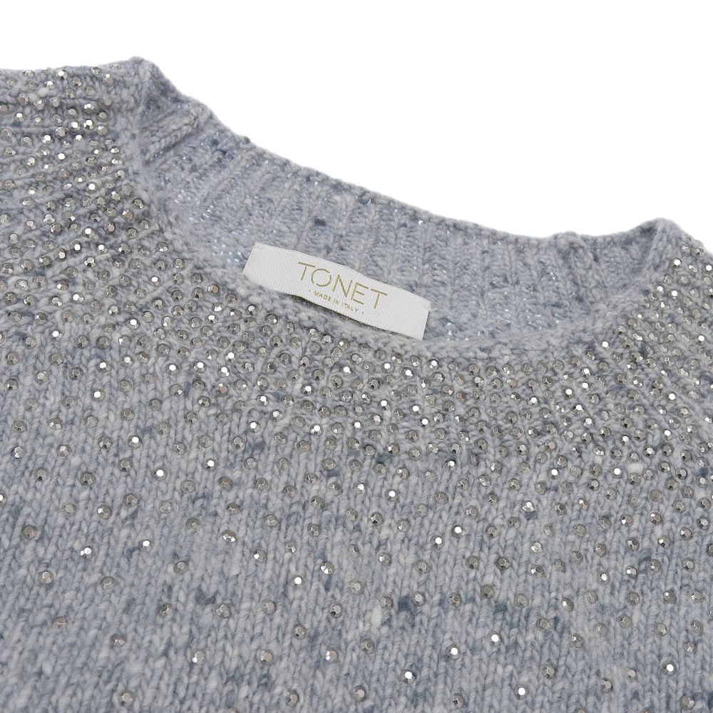 超美品 トーネット TONET 現行タグ カシミア混 ビジュー付 クルーネック ニット 42 レディース 定価118800円 超美品 トーネット TONET 現行タグ カシミア混 ビジュー付