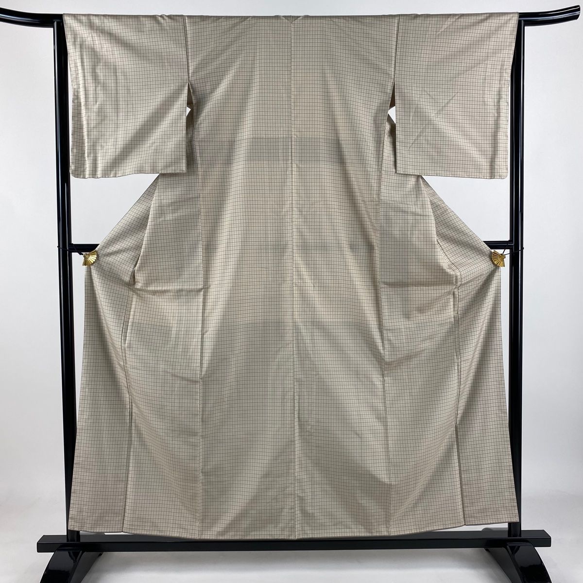 小紋 身丈157.5cm 裄丈64.5cm M 袷 ベージュ 正絹 秀品