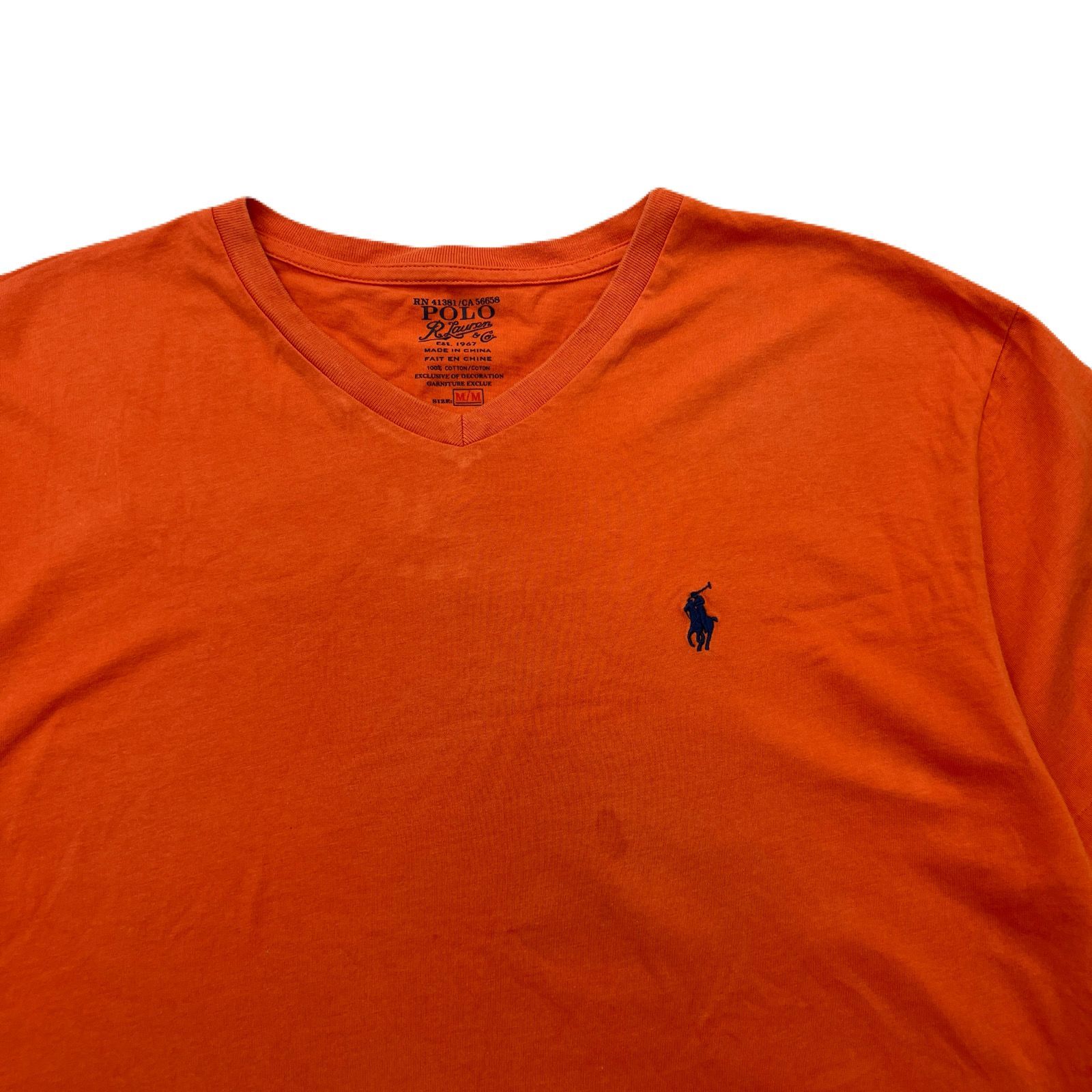 POLO RALPH LAUREN Tシャツ メンズ M オレンジ 【 Vネック 刺繍