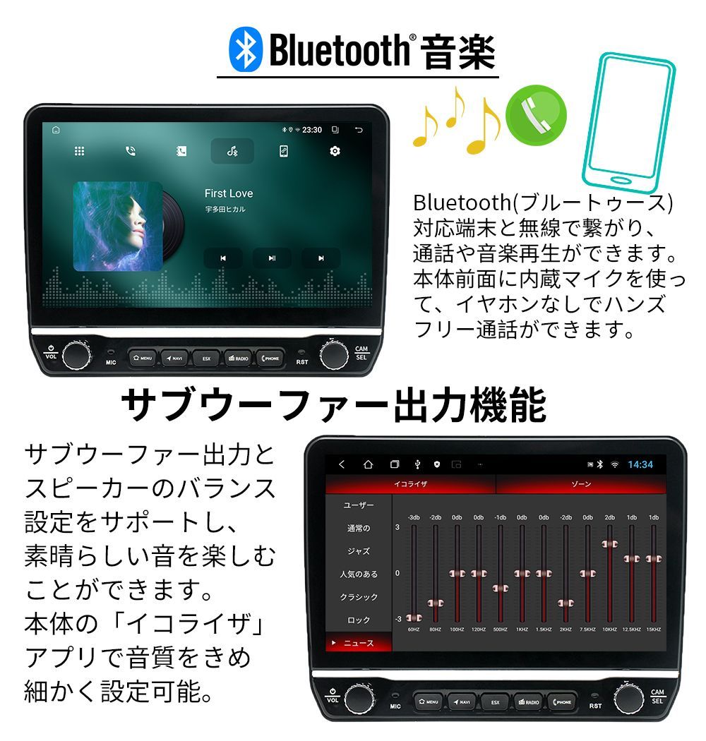 N20K2 Android式カーナビ10インチ大画面 2GB+32GBステレオ2DINラジオBluetooth GPS FM Radio WiFi USB Carplay バックカメラ