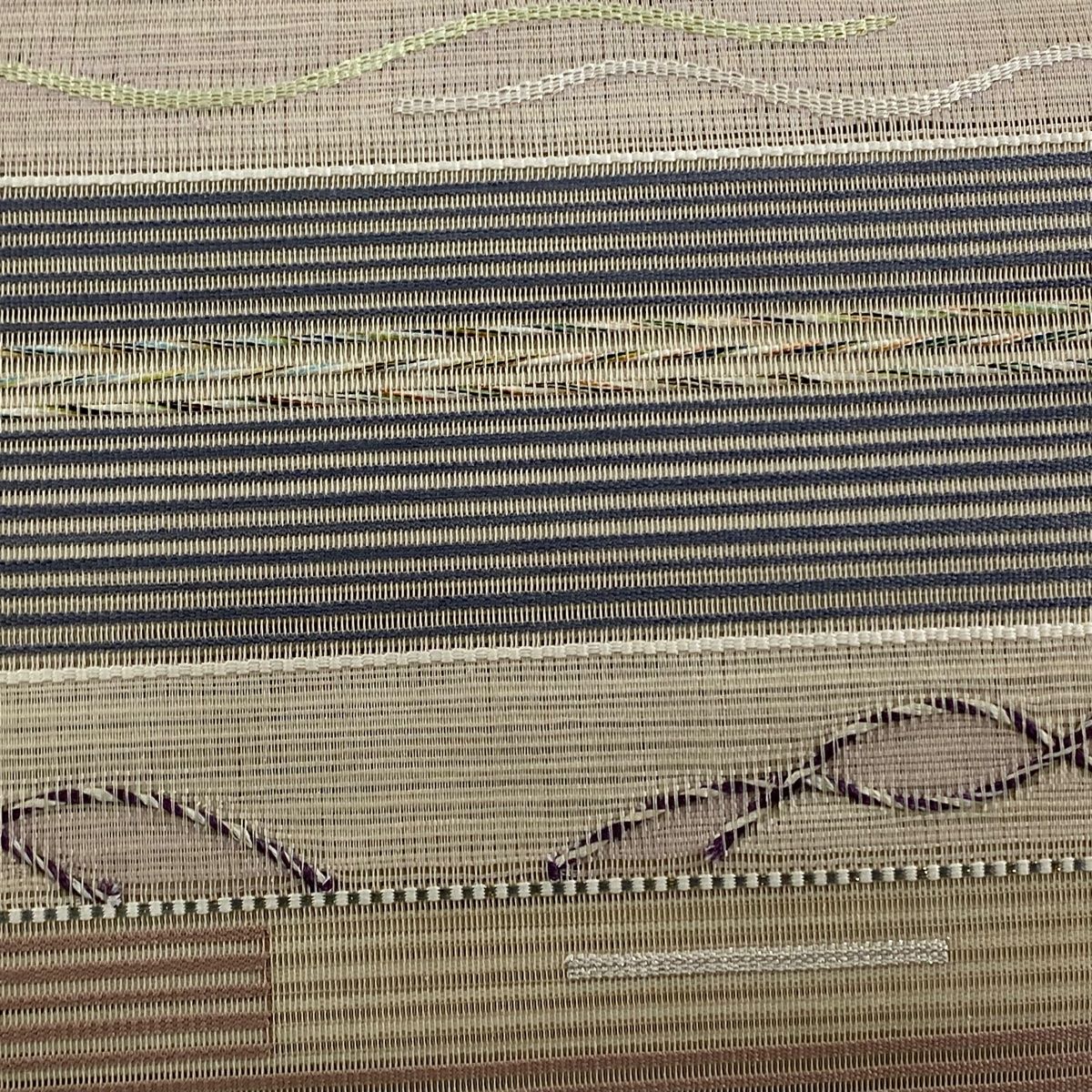 名古屋帯 秀品 八寸名古屋帯 夏帯 縞 よろけ縞 金銀糸 ベージュ 正絹