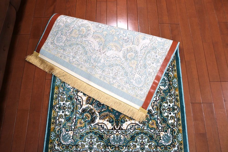 玄関マット ティファニーブルー ペルシャ柄絨毯78×137新品未使用