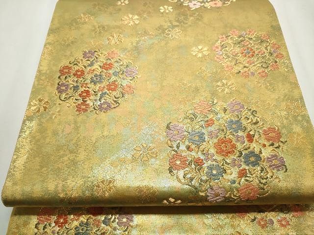 平和屋着物◎六通柄袋帯 雪輪花唐草文 金糸 引箔 正絹 逸品