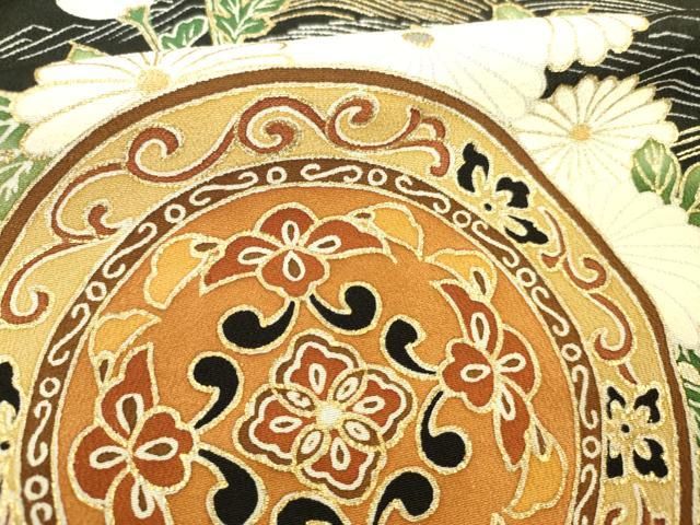 平和屋着物□豪華黒留袖 駒刺繍 鳳凰花絵皿文 金彩 正絹 逸品