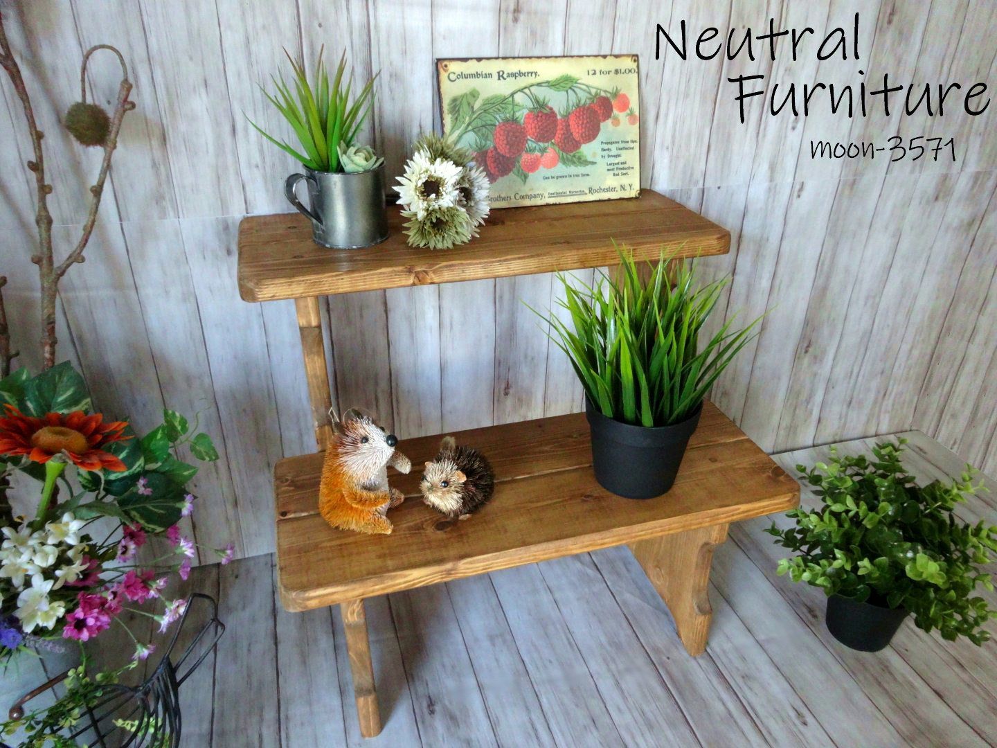 ハンドメイド カップボード3段ワイドタイプ （ダークチーク色）