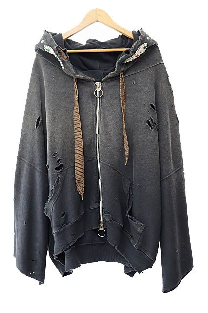 キャピタル kapital 裏毛 スリラー ダメージ デビル フード ブルゾン パーカー スタッズ リメイク K2503LC053 F 黒ブラック ブランド古着ベクトル 251026