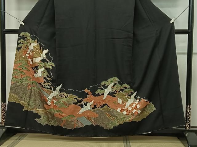 平和屋着物□豪華黒留袖 流水飛鶴梅松文 金彩 正絹 逸品 AAAN6086cs