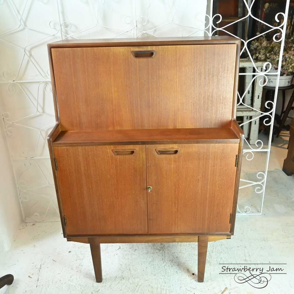 L3705-304 英国ヴィンテージ ターニッジ Turnidge ライティングビューロー デスク 勉強机 パソコン台 サイドキャビネット チーク 北欧 学習机 イギリス