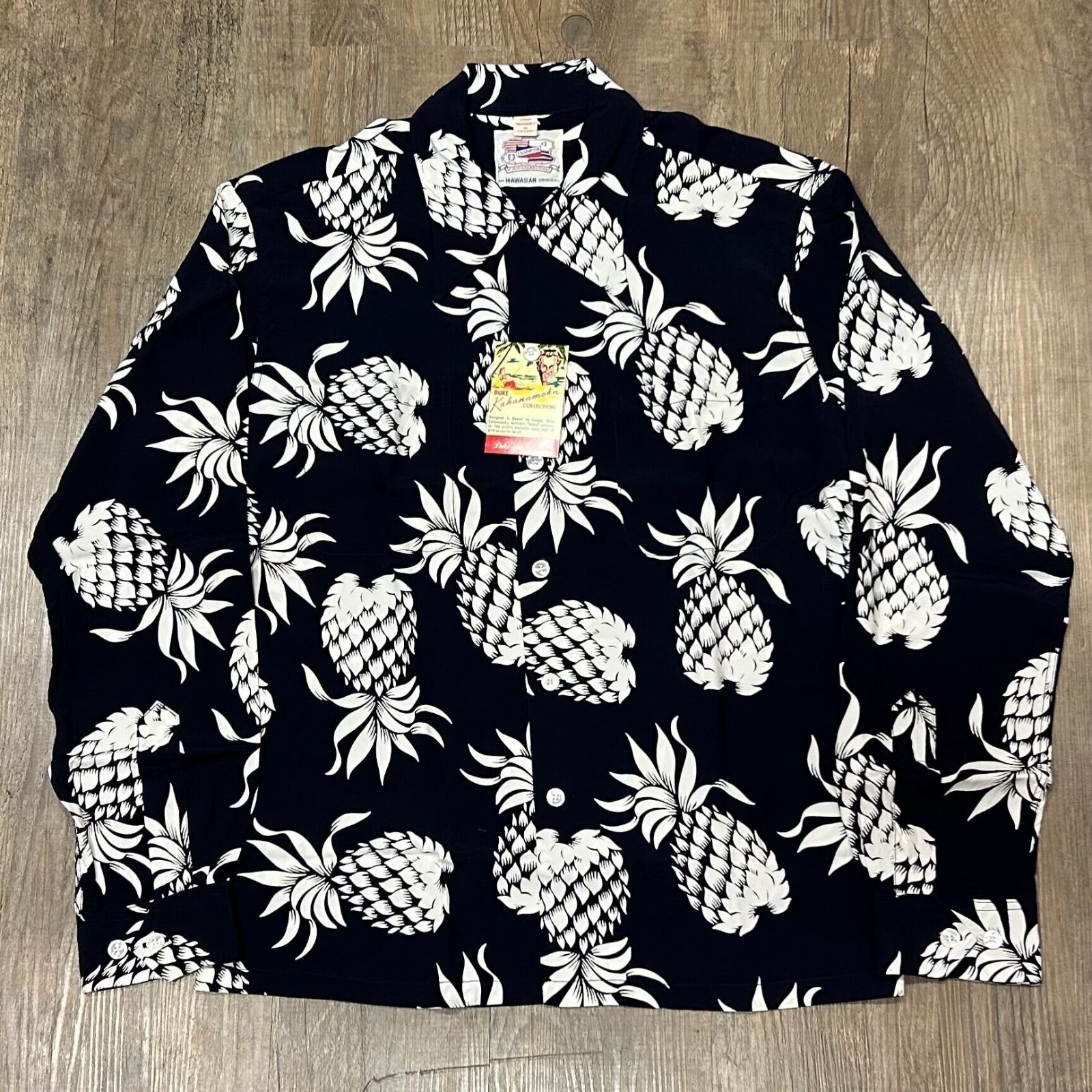 美品 USA製 デュークカハナモク 東洋 アロハシャツ パイナップル柄 ネイビー DUKE KAHANAMOKU デューク・カハナモク アロハシャツ デュークス