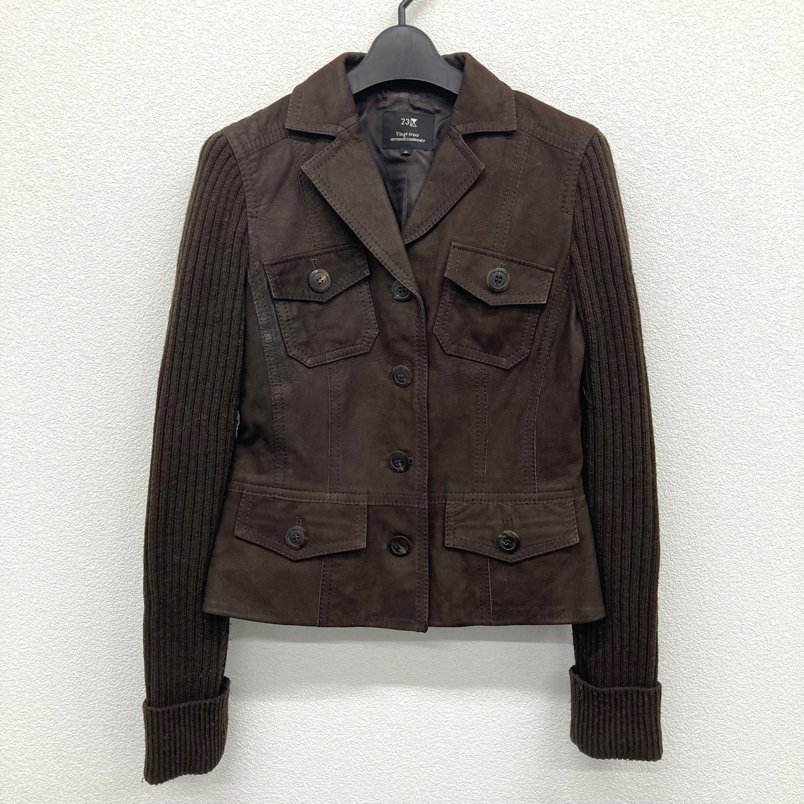 23区 レザージャケット 袖ニット ブラウン サイズ40 切り替え デザイン