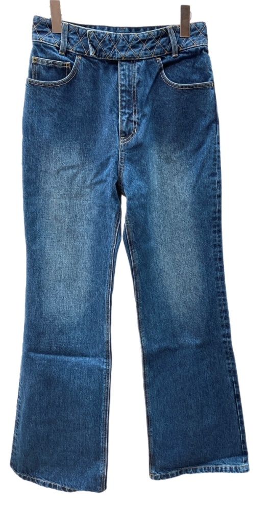 ボーダーズアットバルコニー BORDERS at BALCONY 22SS FLARE DENIM PANTS フ デニムパンツ キルティングステッチ BLUE 青 SIZE38 BD2121-3E-09 デニム ロゴ ブルー 104LB-23