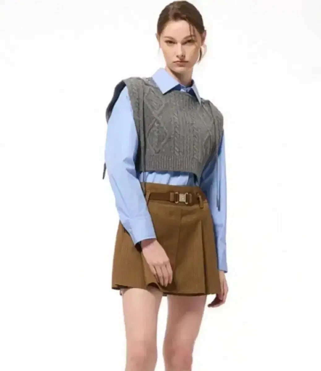 ハンサム タイム TIME ベルト付き プリーツ キュロットショーツ キャメル-キュロット ピンタックショートパンツ