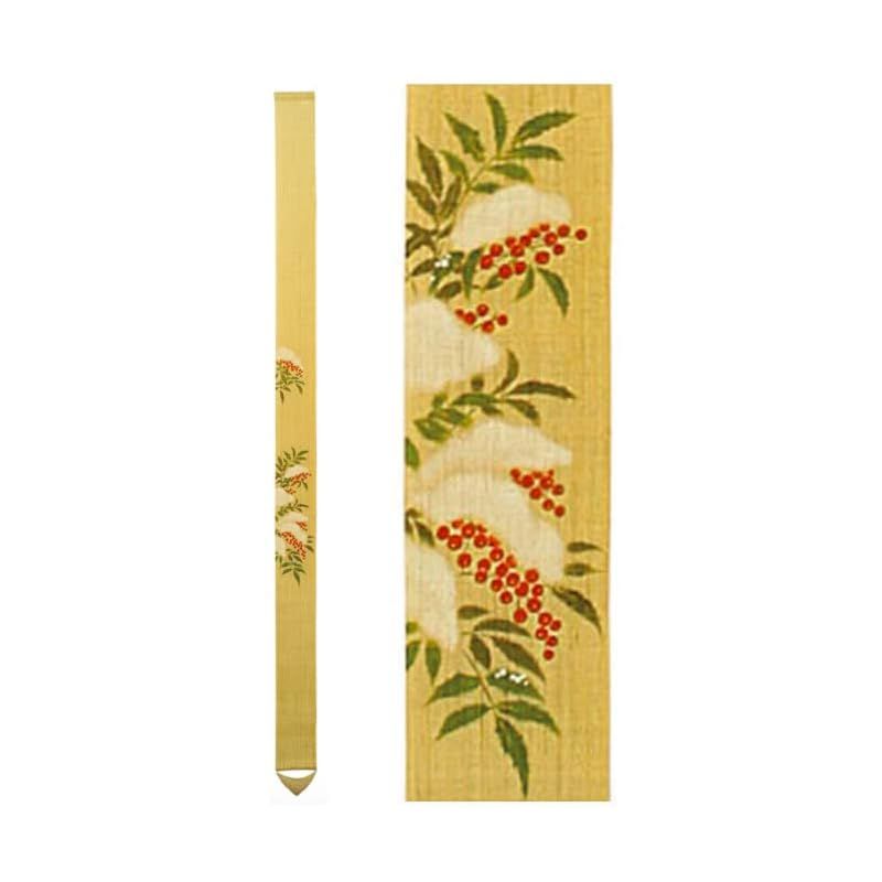 細タペストリー 白雪南天 手描き タぺストリー 掛け軸 冬 0