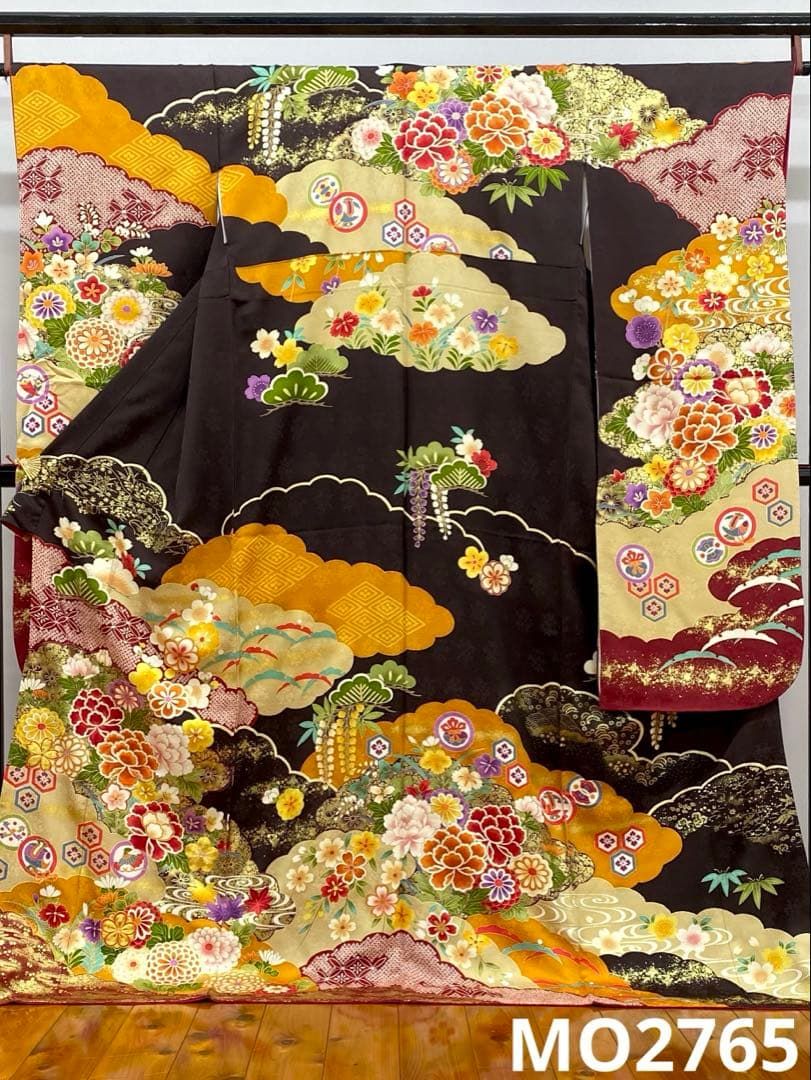 上品華やか】桜流し振袖＊金彩×金駒刺繍／黄×藤紫グラデーション