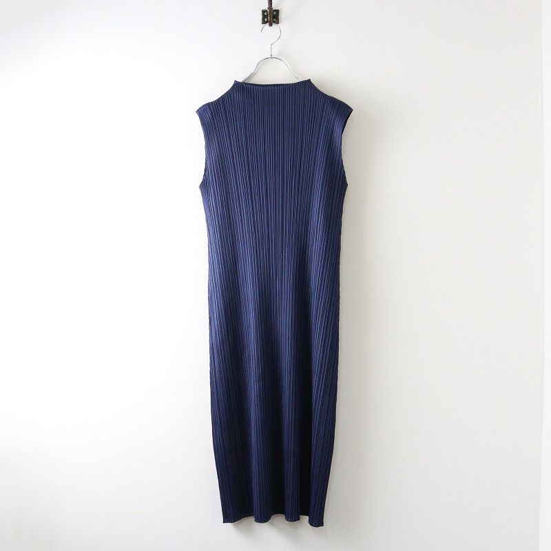 2025AW プリーツプリーズ イッセイミヤケ PLEATS PLEASE ISSEY MIYAKE ボトルネックプリーツワンピース 4 ネイビー┃ 2400014618723