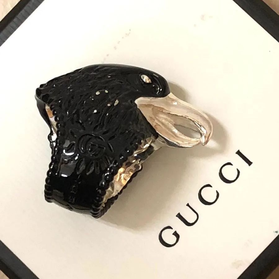 GUCCI アンガーフォレスト イーグルヘッド リング ブラック - リング