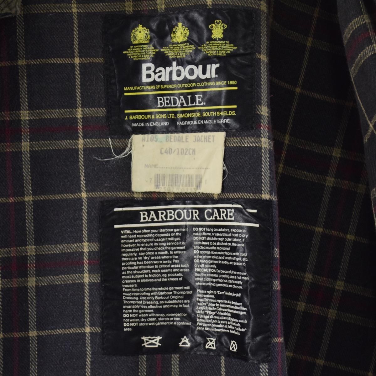 古着 90年代 バブアー Barbour BEDALE ビデイル 旧3ワラント ワックス