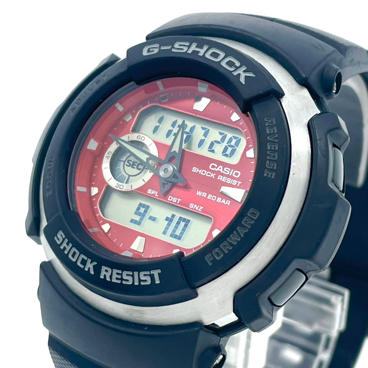 稼働品 CASIO カシオ G-SHOCK G-300 ソーラー アナデジ 腕時計 メンズ ブラック レッド文字盤 20BAR防水 ショックレジスト ストリートライダー ビンテージ スポーツウォッチ クリーニング済み G