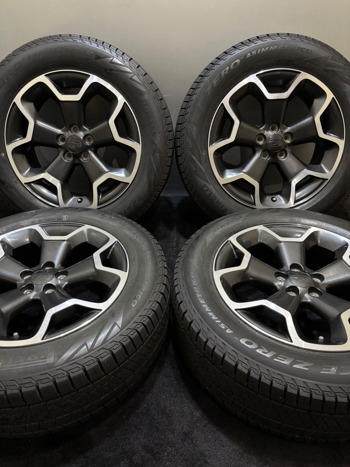 225 60R17 PIRELI ICE ZERO ASIMMETORICO 23年製 スバル XV 純正 17インチ 7J 48 100 5H スタッドレス 4本 フォレスター 南7-K144