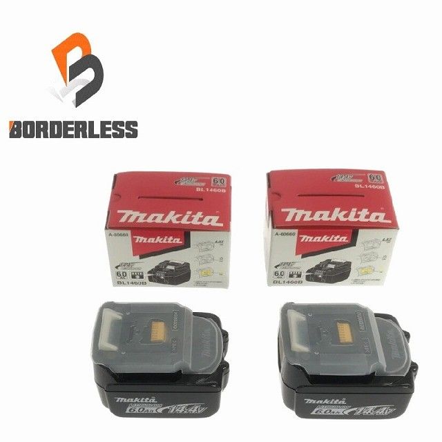 ♥品 2個セット makita マキタ 14.4V 6.0Ah 純正リチウムイオンバッテリー BL1460B 残量表示有 蓄電池 雪マーク117456
