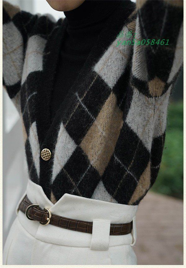 ニット セーター カーディガン プルオーバー レディース 春 トップス オフィス ひし形 秋 冬 ニット シンプル 長袖 体型カバー ゆったり 前開き yan5a058461 MORNINGWALKER_COM