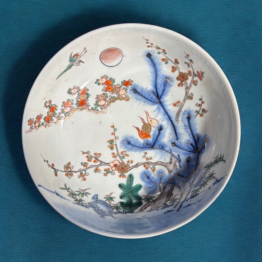 骨董　アンティーク　柿右衛門　色絵　梅文様　鮑形　向付　変形皿　唐草　古伊万里 古伊万里 大鉢 鶴亀松竹梅 柿右衛門様式 色絵 鉢 取り皿 飾り皿