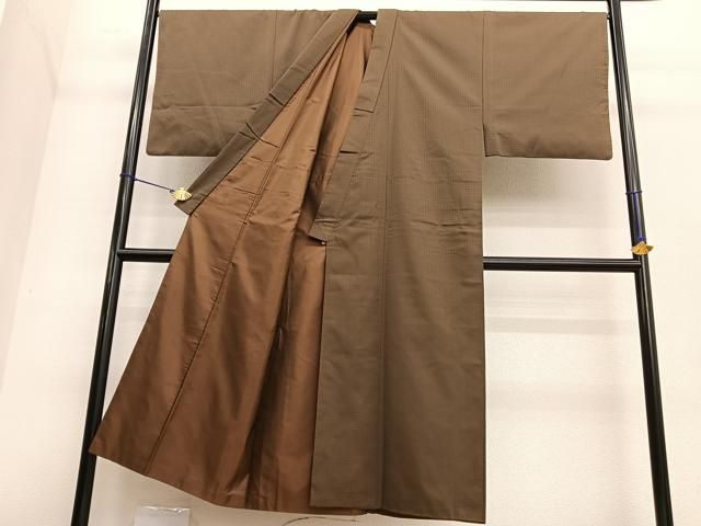 平和屋着物男性 色無地 市松地紋 媚茶色 正絹 逸品 BAAT6752hv