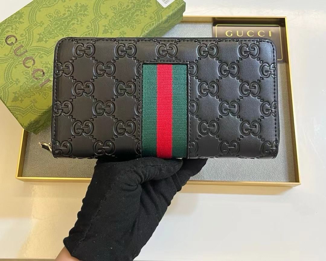 GUCCI 長財布 ラウンドファスナー GG柄 シマレザー シェリーライン