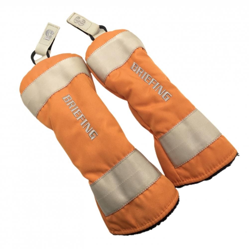 超 ブリーフィング ヘッドカバー2点セット FW UT オレンジ×ベージュ ロゴ刺しゅうゴルフ BRIEFING