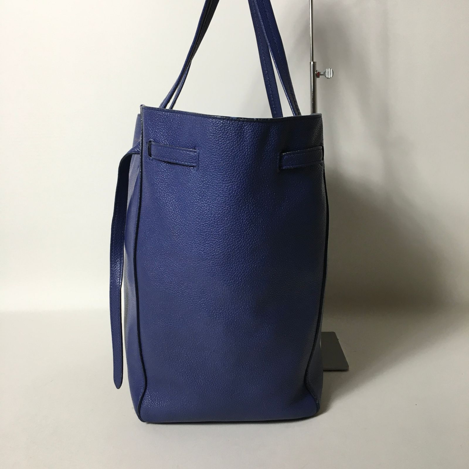 【美品】セリーヌ トートバッグ カバ ファントム レザー ブルー ロゴ セリーヌ カバファントムスモール レザー 濃青 トートバッグ