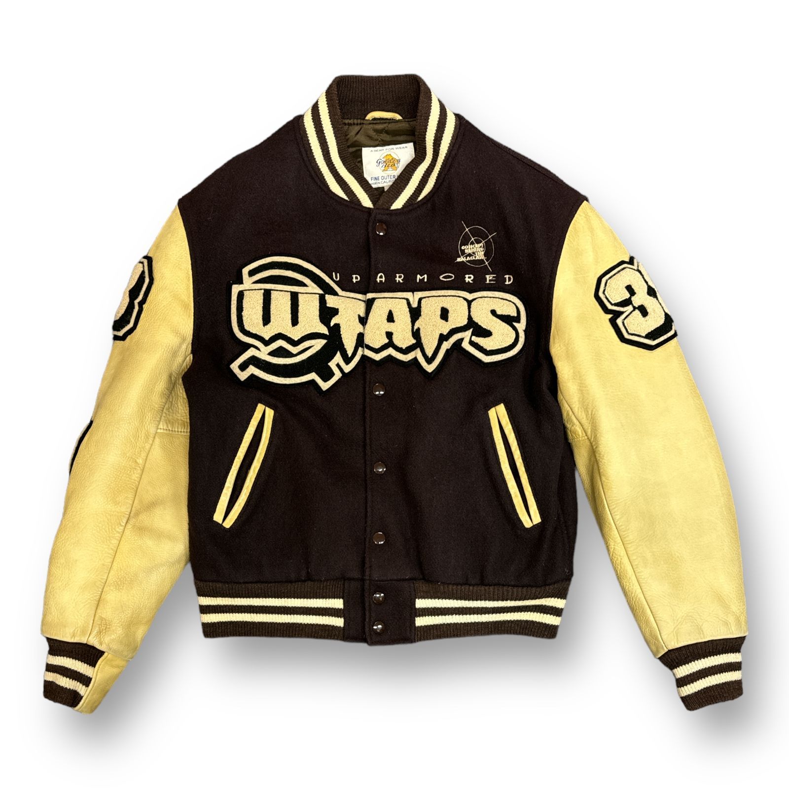 初期 90s WTAPS × GOLDEN BEAR コラボ バーシティージャケット スタジャン レザー切替 ワッペン ダブルタップス M ブラウン  66086A - メルカリ